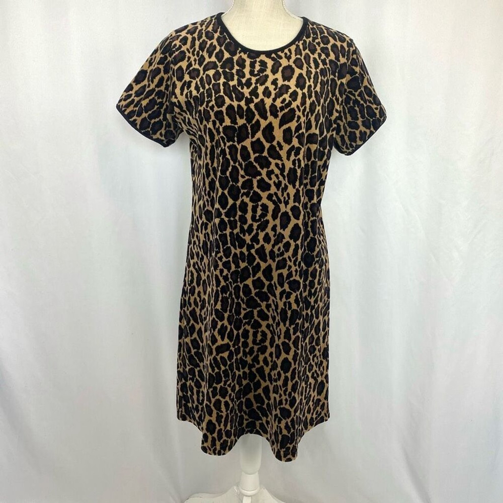 Vintage Carole Little Brown Black Leopard Print Mini Dress Women’s L Velveteen V